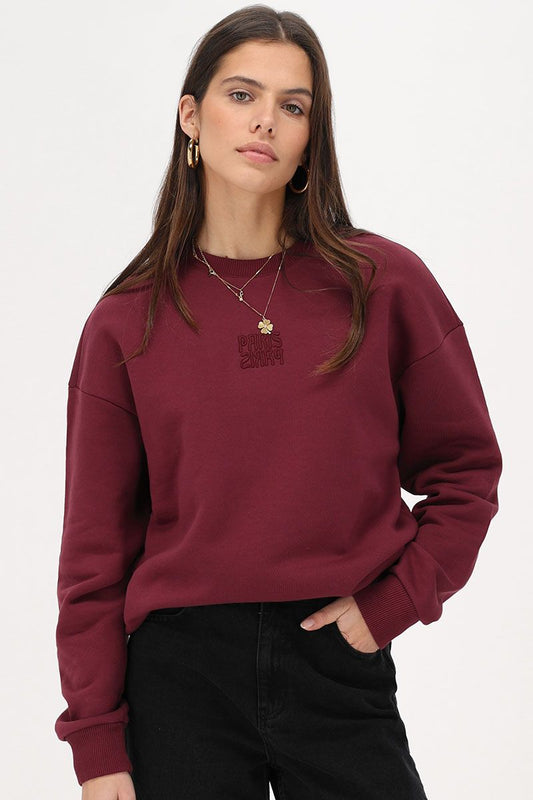 Donkerrode sweater 'Paris Paris' MJ12304-0275 Bordeaux rood