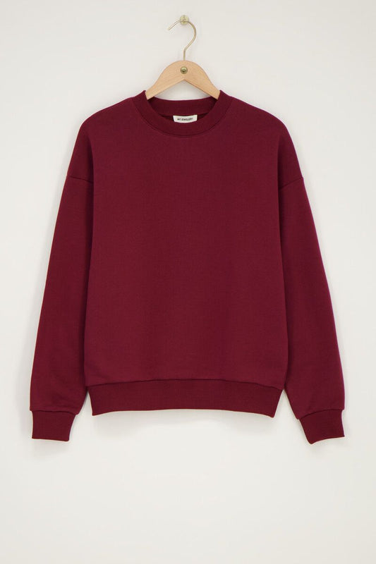 Donkerrode sweater met ruffle MJ11503-0275 Bordeaux rood