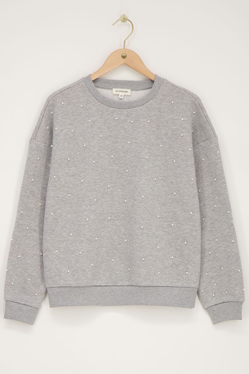 Grijze sweater met parels