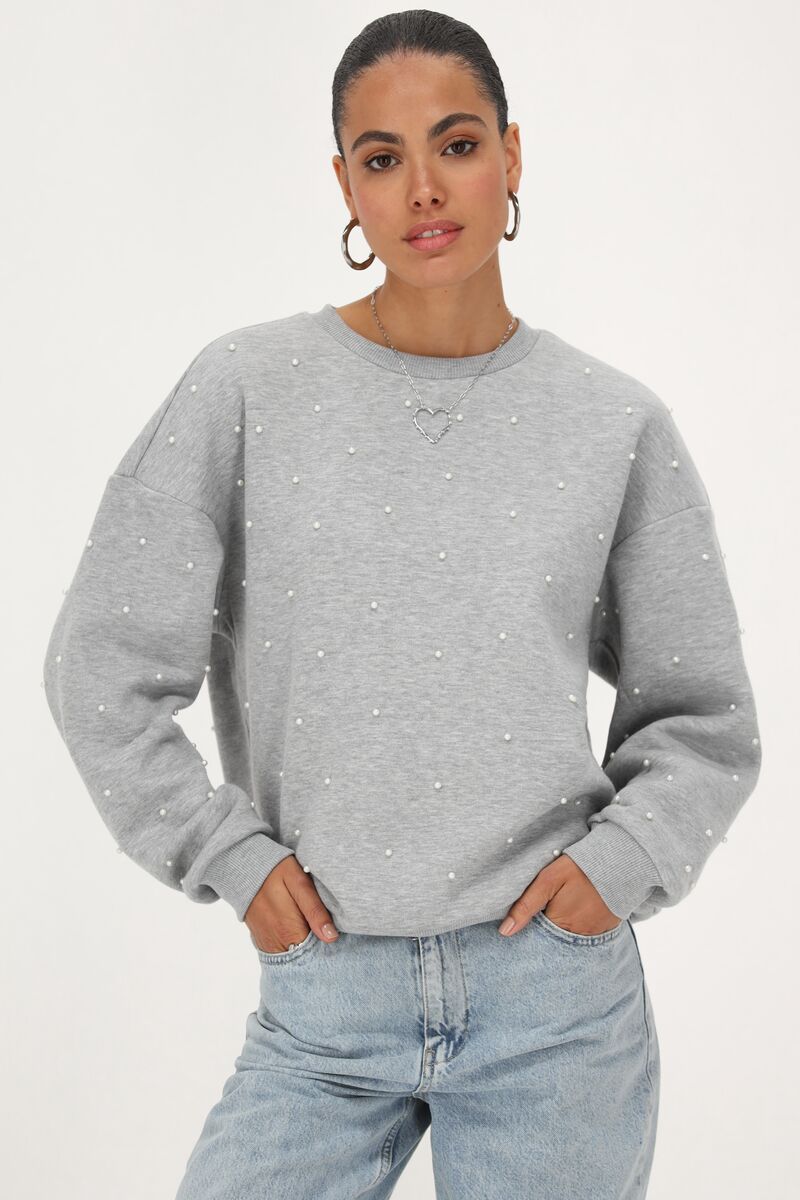 Grijze sweater met parels